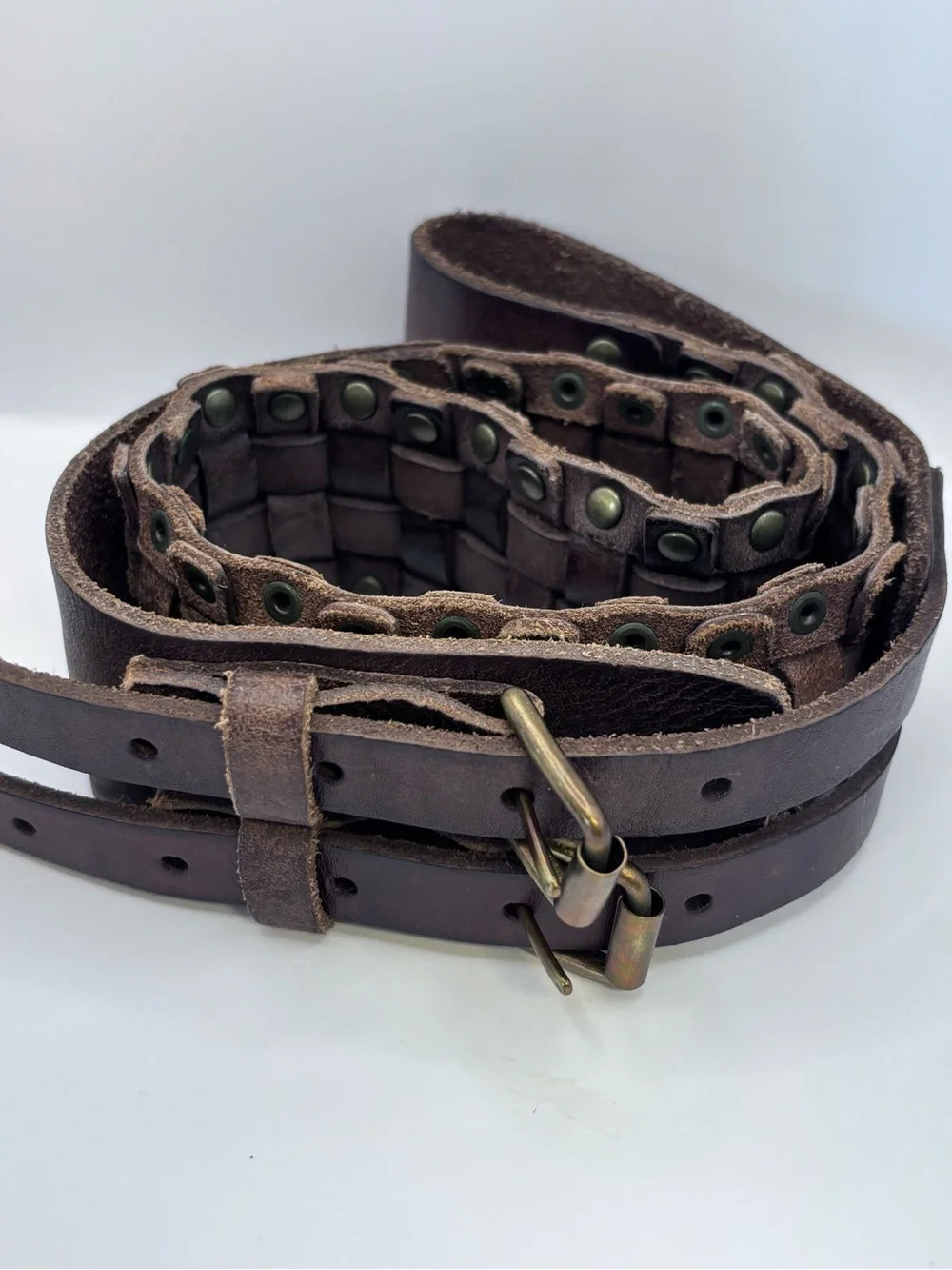 Leather Double-Buckle Waist Belt - Brown